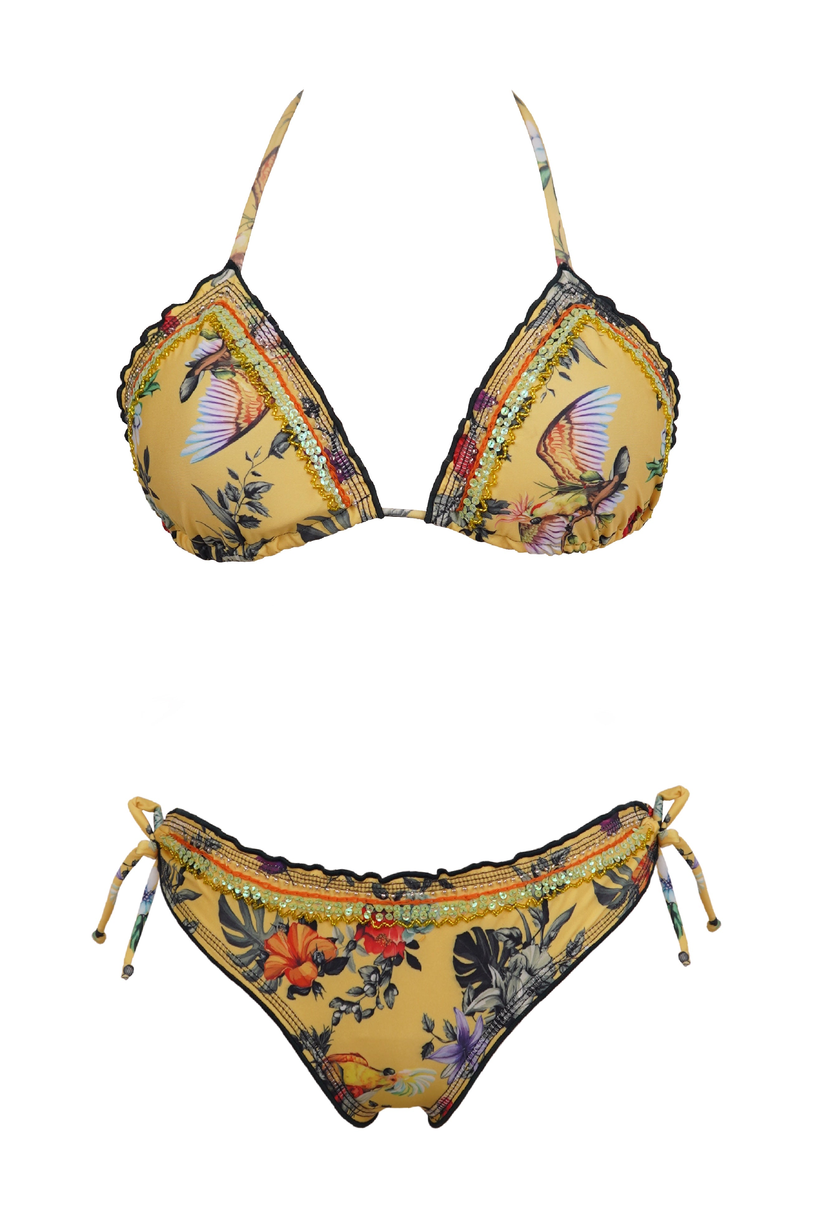 BIKINI GIRASOL DOS PIEZAS AMARILLO BORDADO - FRONTAL