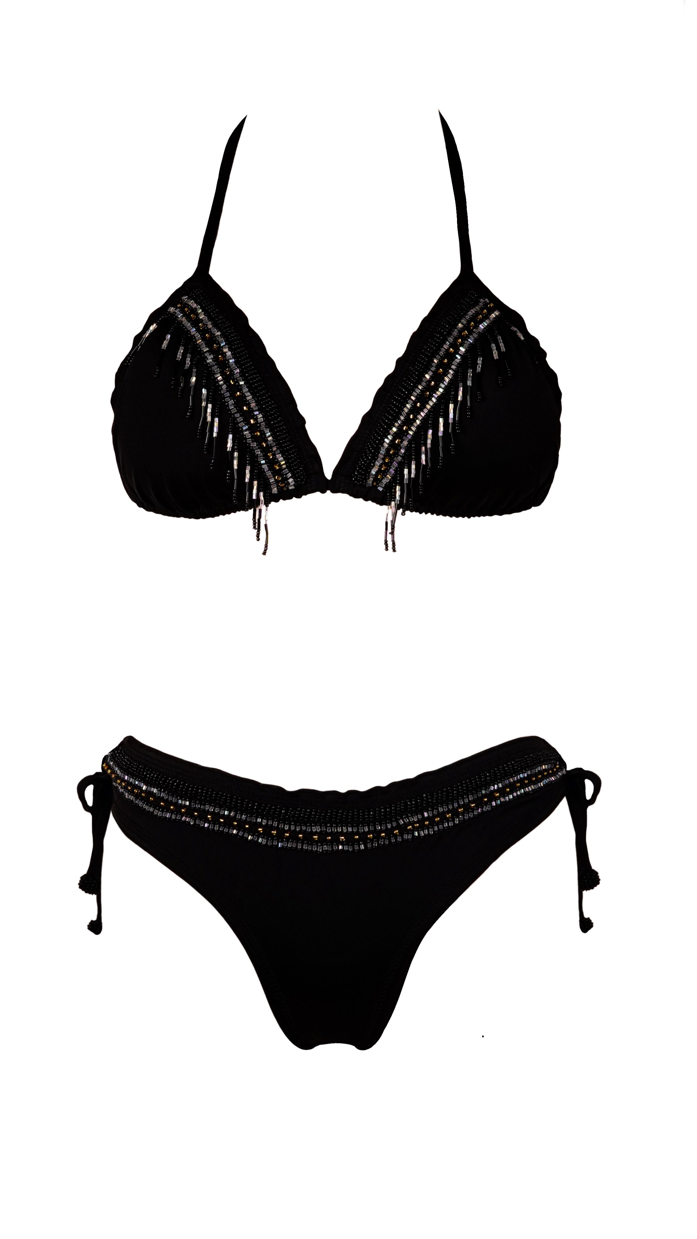 BIKINI NEGRO DOS PIEZAS DE TIRANTES - FRONTAL